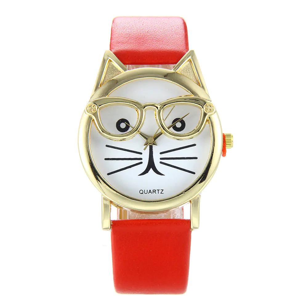 Trendy Cat Design Watch with Colorful Strap for Students