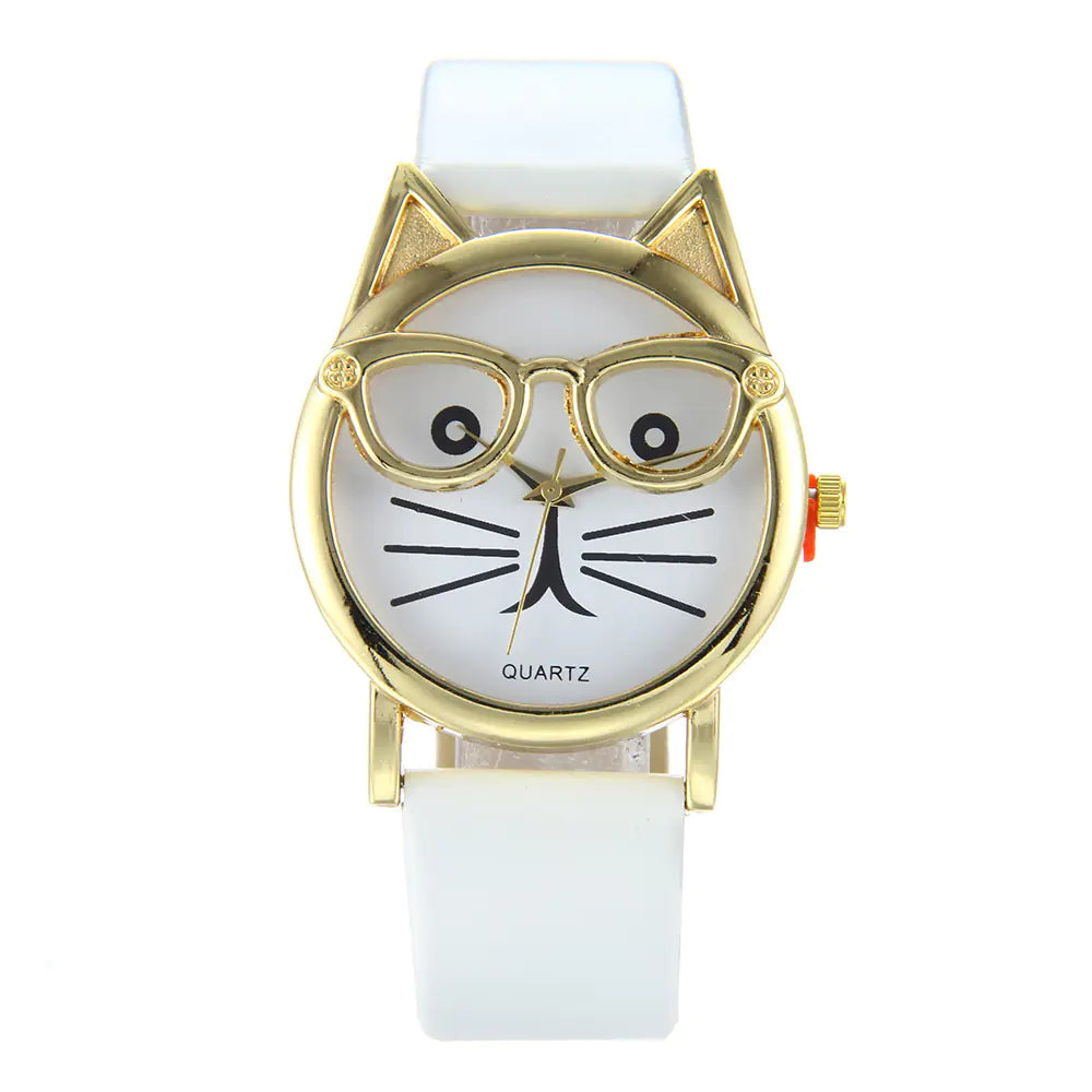 Trendy Cat Design Watch with Colorful Strap for Students
