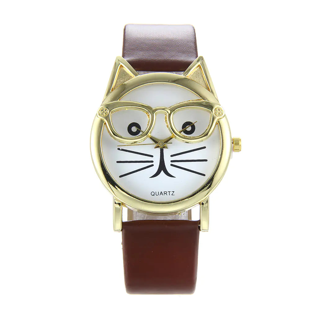 Trendy Cat Design Watch with Colorful Strap for Students