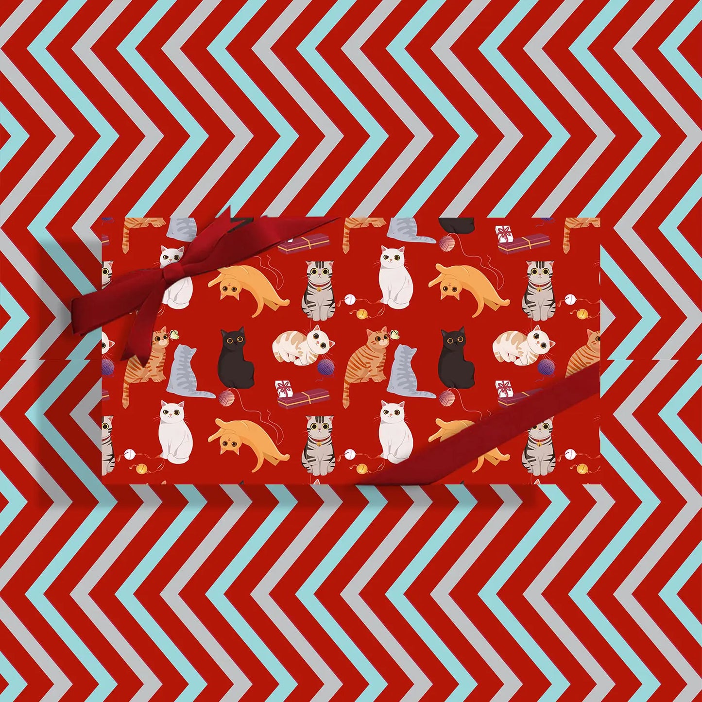 Reversible Gift Wrapping Paper-Rolled 5 Sheets-sided Tape-Unique Design for Anniversary Birthdays Valentines Day Party Christmas Holiday Present(33"" X 17.5"" each sheet) (Cat)