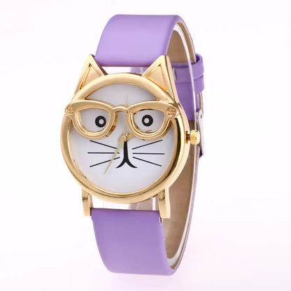 Cute Creative Gold Cat Face Watch for Kids