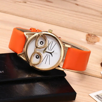 Cute Creative Gold Cat Face Watch for Kids