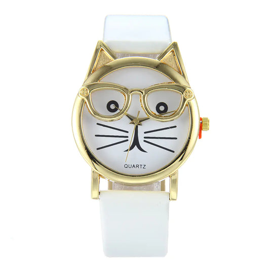 Trendy Cat Design Watch with Colorful Strap for Students