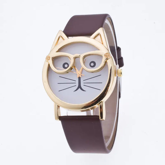 Cute Creative Gold Cat Face Watch for Kids