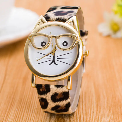 Cute Creative Gold Cat Face Watch for Kids