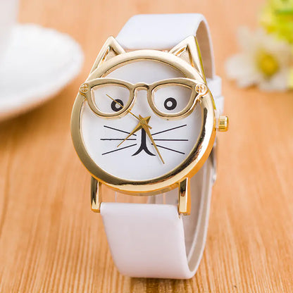 Cute Creative Gold Cat Face Watch for Kids