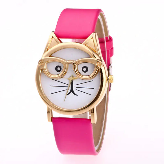 Cute Creative Gold Cat Face Watch for Kids