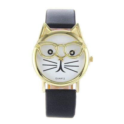 Trendy Cat Design Watch with Colorful Strap for Students
