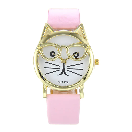 Trendy Cat Design Watch with Colorful Strap for Students