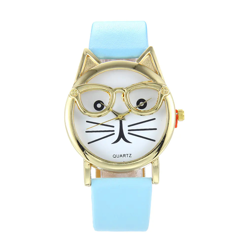 Trendy Cat Design Watch with Colorful Strap for Students