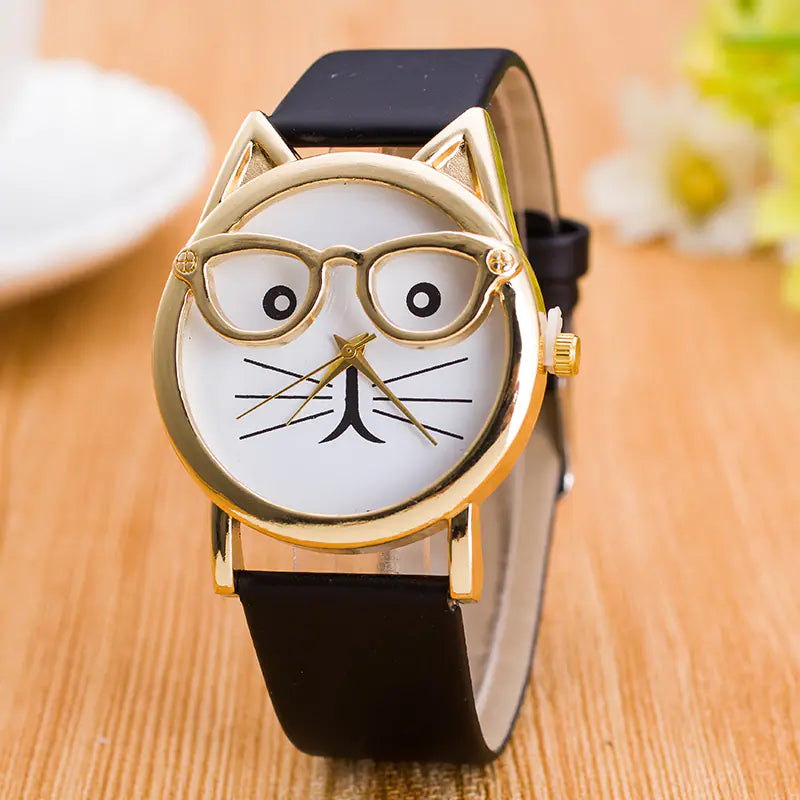 Cute Creative Gold Cat Face Watch for Kids