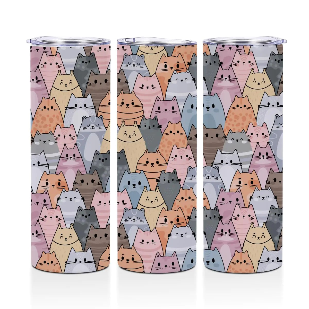 PQV Cute Cat 20 oz Skinny Tumbler Stainless Steel Slim Insulated Tumblers Straight Tumbler Cups Coffee Mug Thermal Travel Cup with Lid Cat Themed Gifts Cat Lover Gifts for Women Cat Gifts for Women