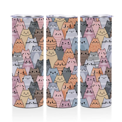 PQV Cute Cat 20 oz Skinny Tumbler Stainless Steel Slim Insulated Tumblers Straight Tumbler Cups Coffee Mug Thermal Travel Cup with Lid Cat Themed Gifts Cat Lover Gifts for Women Cat Gifts for Women