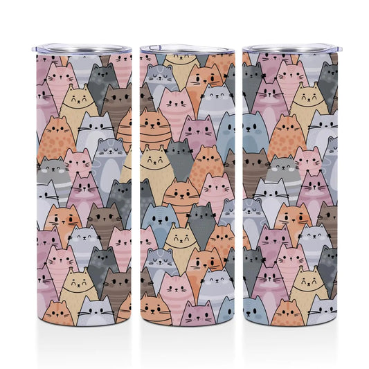 PQV Cute Cat 20 oz Skinny Tumbler Stainless Steel Slim Insulated Tumblers Straight Tumbler Cups Coffee Mug Thermal Travel Cup with Lid Cat Themed Gifts Cat Lover Gifts for Women Cat Gifts for Women