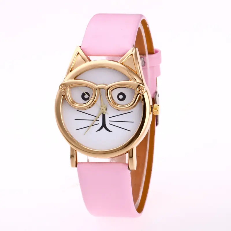 Cute Creative Gold Cat Face Watch for Kids