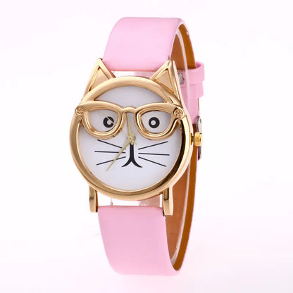 Cute Creative Gold Cat Face Watch for Kids