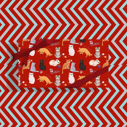 Reversible Gift Wrapping Paper-Rolled 5 Sheets-sided Tape-Unique Design for Anniversary Birthdays Valentines Day Party Christmas Holiday Present(33"" X 17.5"" each sheet) (Cat)