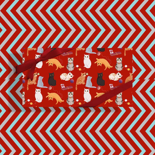 Reversible Gift Wrapping Paper-Rolled 5 Sheets-sided Tape-Unique Design for Anniversary Birthdays Valentines Day Party Christmas Holiday Present(33"" X 17.5"" each sheet) (Cat)